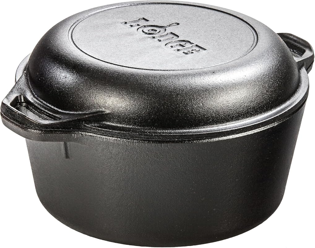 Lodge 5 Quart Cast Iron Double Dutch Oven, Made in USA, PFAS-Free, Lid