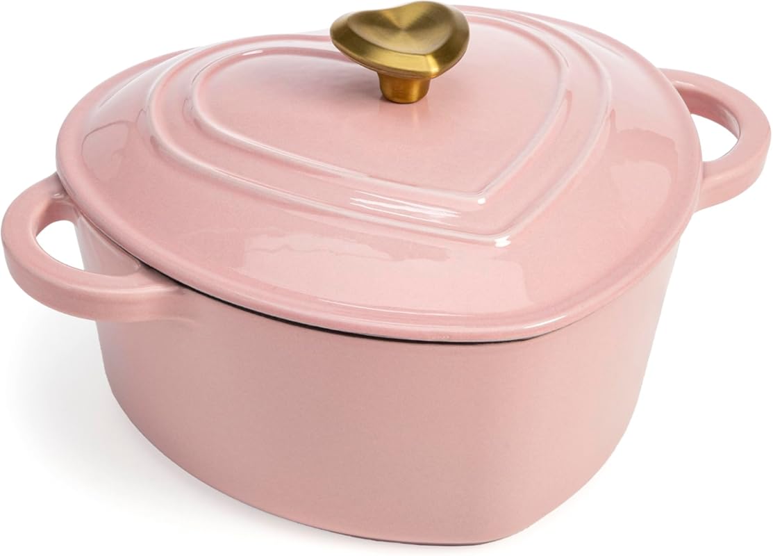 Paris Hilton Enameled Cast Iron Dutch Oven, Pink Heart-Shaped 2-Quart 