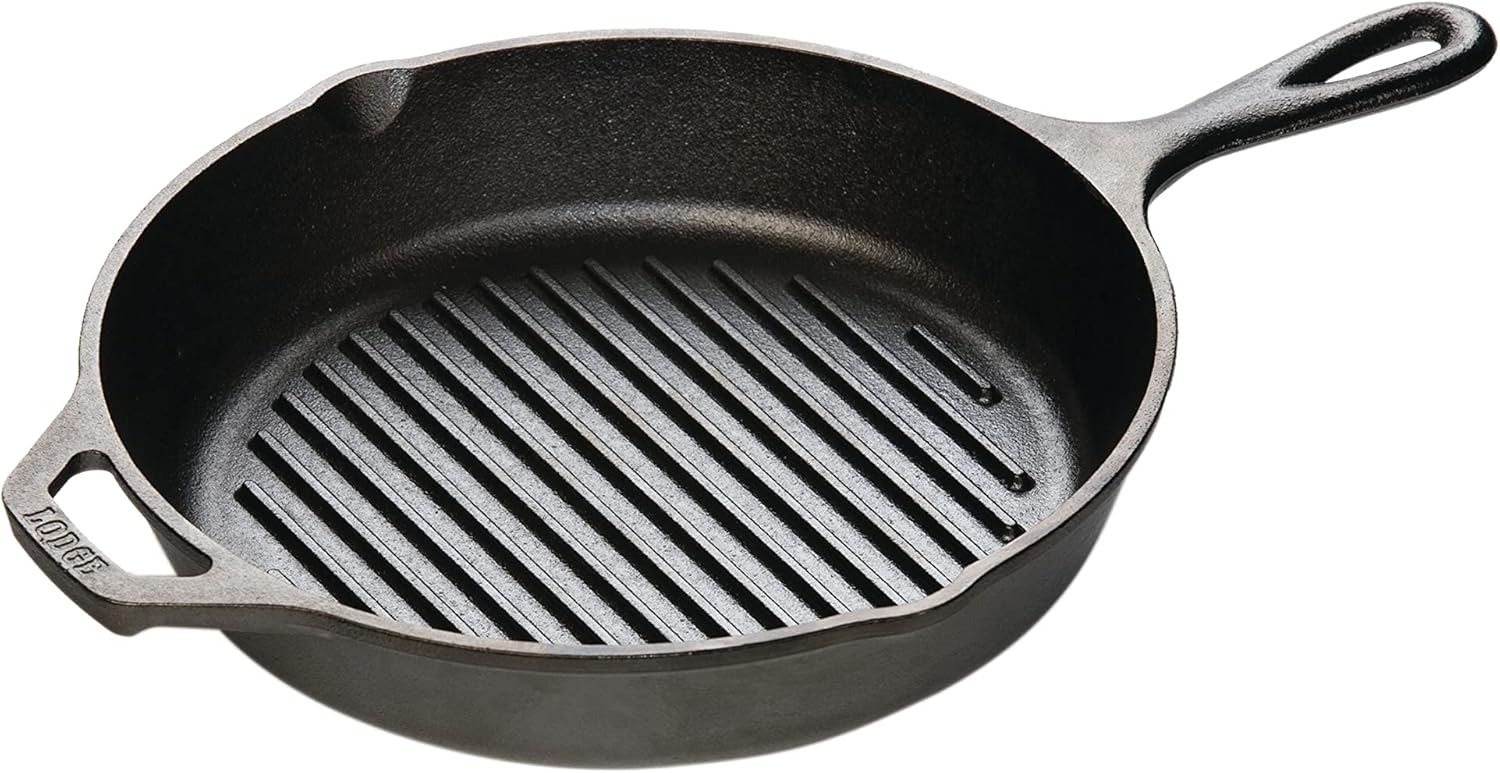 Lodge 10.25-inch Cast Iron Grill Pan for Indoor and Outdoor Grilling C
