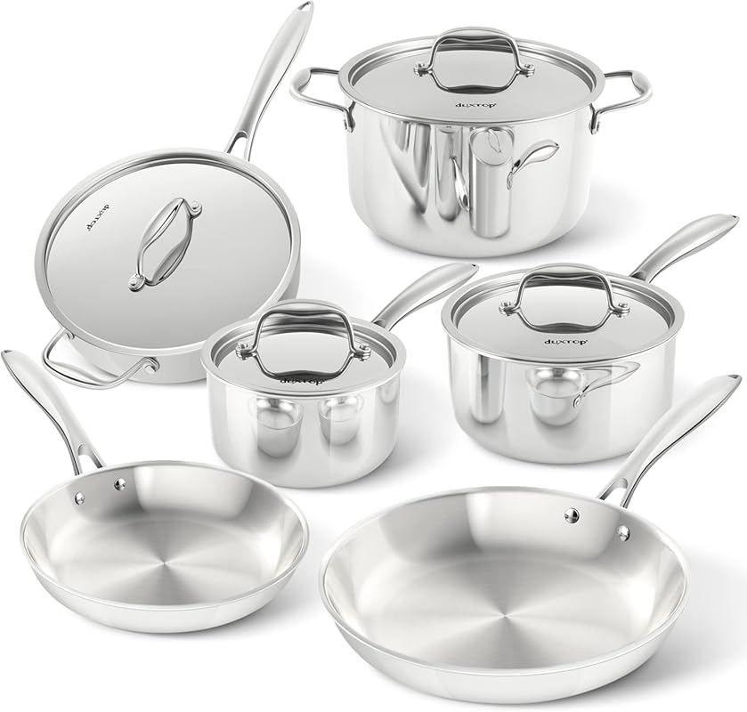 Duxtop Best Tri-Ply Stainless Steel 10-Piece Pots and Pans Set for Ele