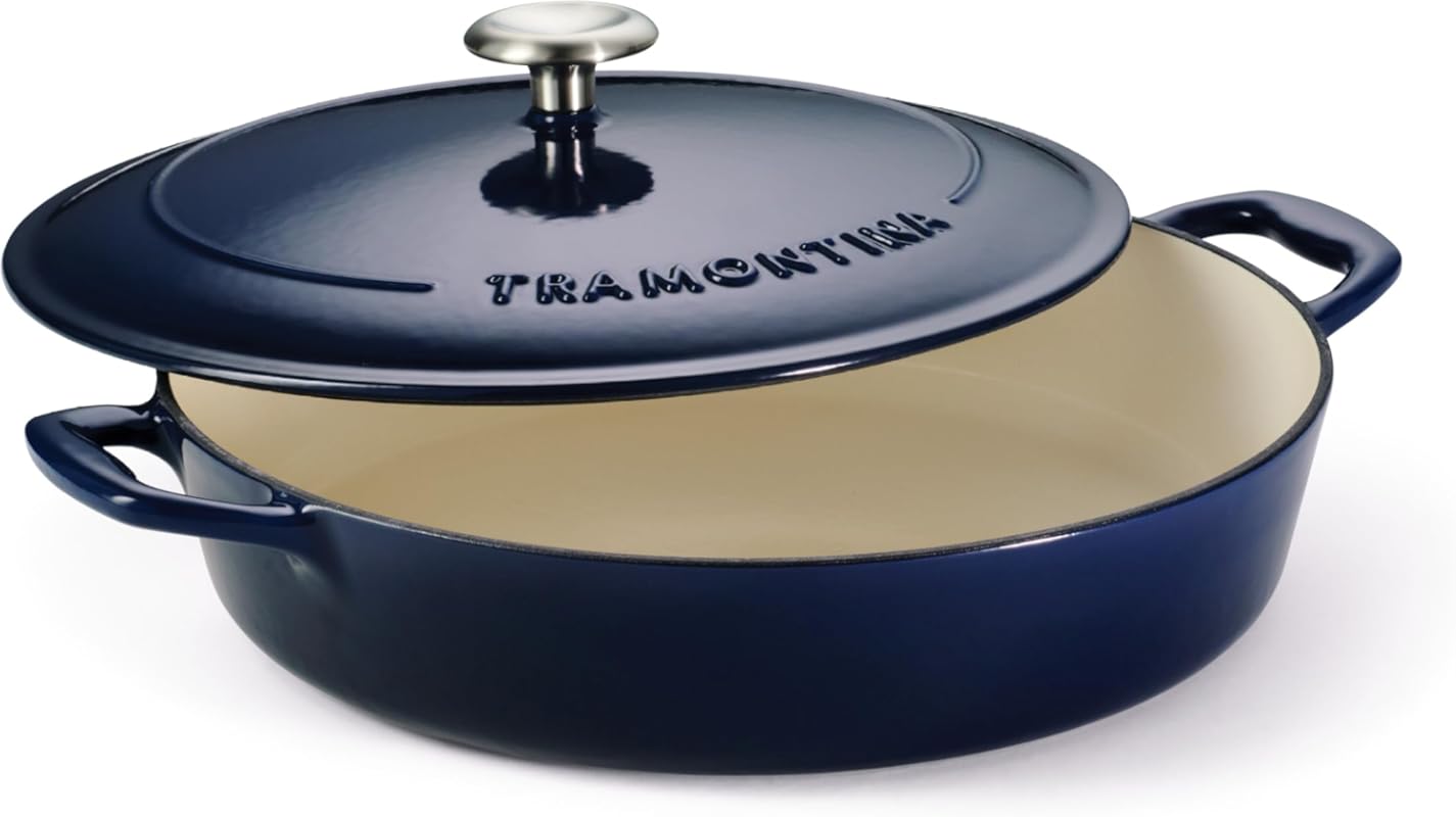 Tramontina Bestow Enameled Cast Iron Braiser Pan with Lid, 4-quart, Bl