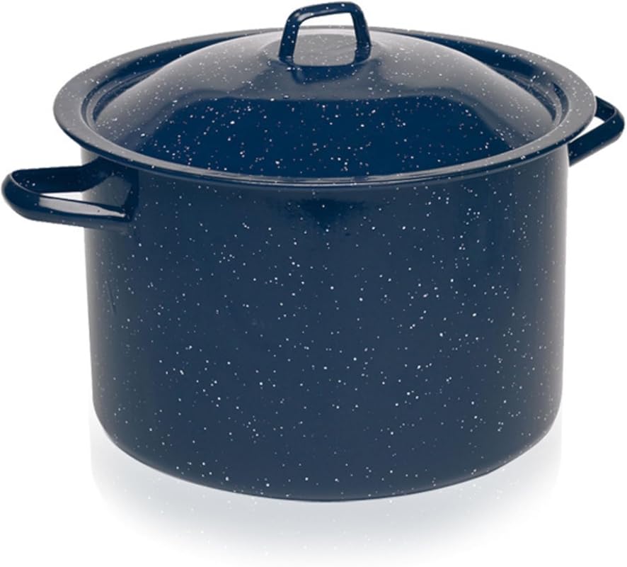 IMUSA 6Qt Blue Speckled Enamelware Stock Pot with Lid, a Traditional M