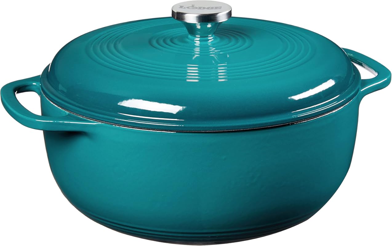 Lodge 6 Quart Enameled Cast Iron Dutch Oven with Lid and Handles, Top 