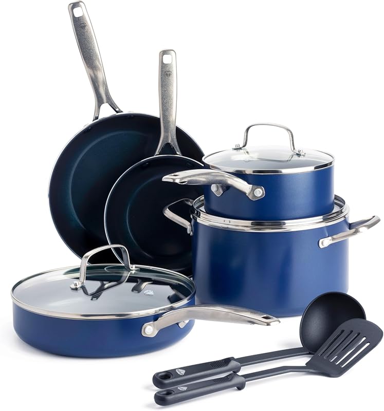 Blue Diamond 10-Piece Diamond Ceramic Nonstick Cookware Set, PFAS-Free