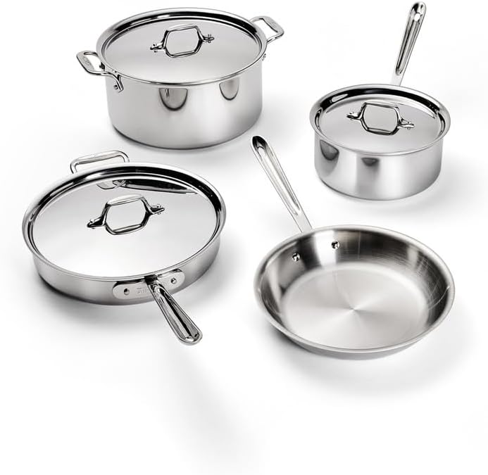 All-Clad Best Long-Lasting Stainless Steel 7-Piece Cookware Set, Induc