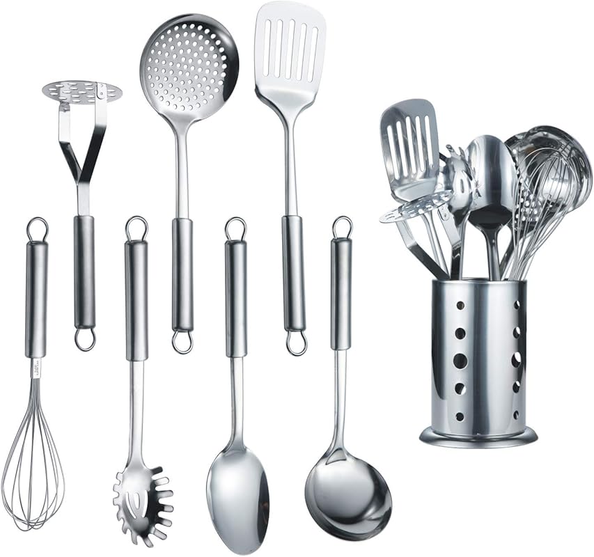 Berglander Premium 8-Piece Stainless Steel Utensil Set with Stand for 