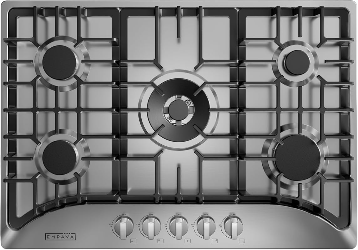 Empava 30-inch Stainless Steel Gas Cooktop, 5 SABAF Burners, LPG/NG Co