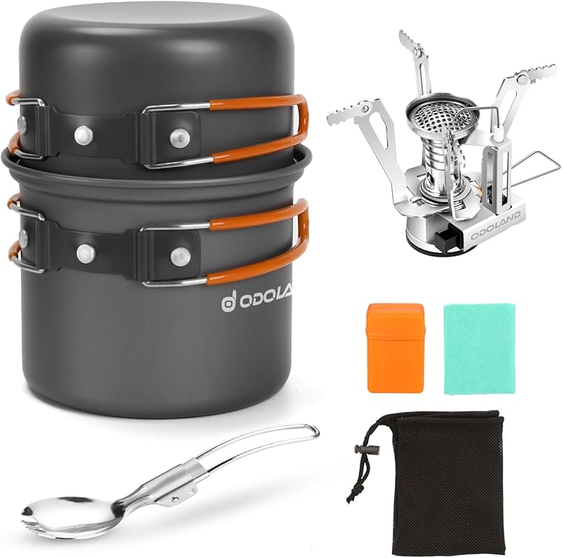 Odoland Lightweight Hiking Cookware Kit: Pot, Stove, Spork, and Carry 