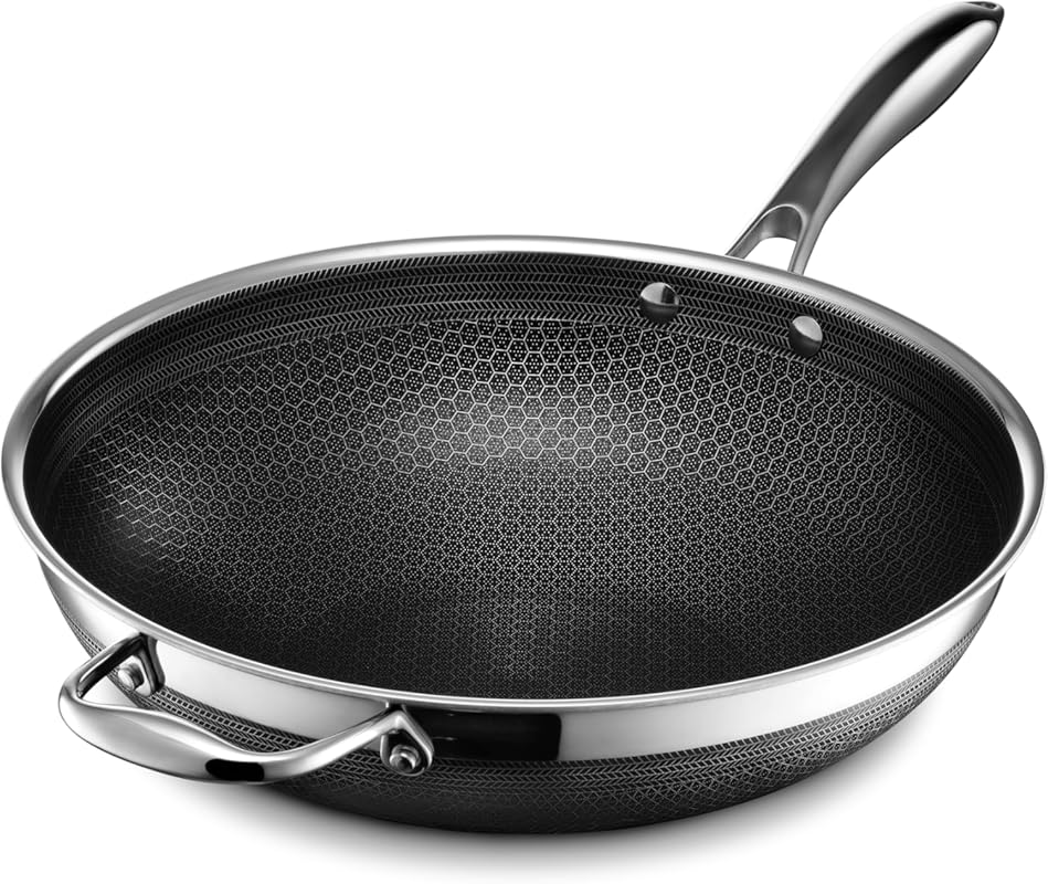 HexClad Hybrid Nonstick 12-Inch Wok: Oven-Safe to 900°F, Dishwasher an