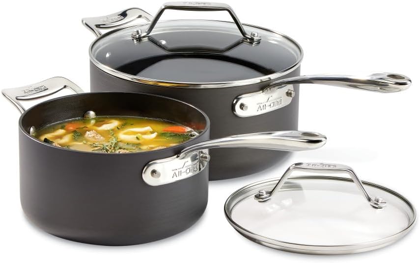All-Clad Hard Anodized Nonstick Sauce Pan Cookware Set, 4-Piece, 2.5 &