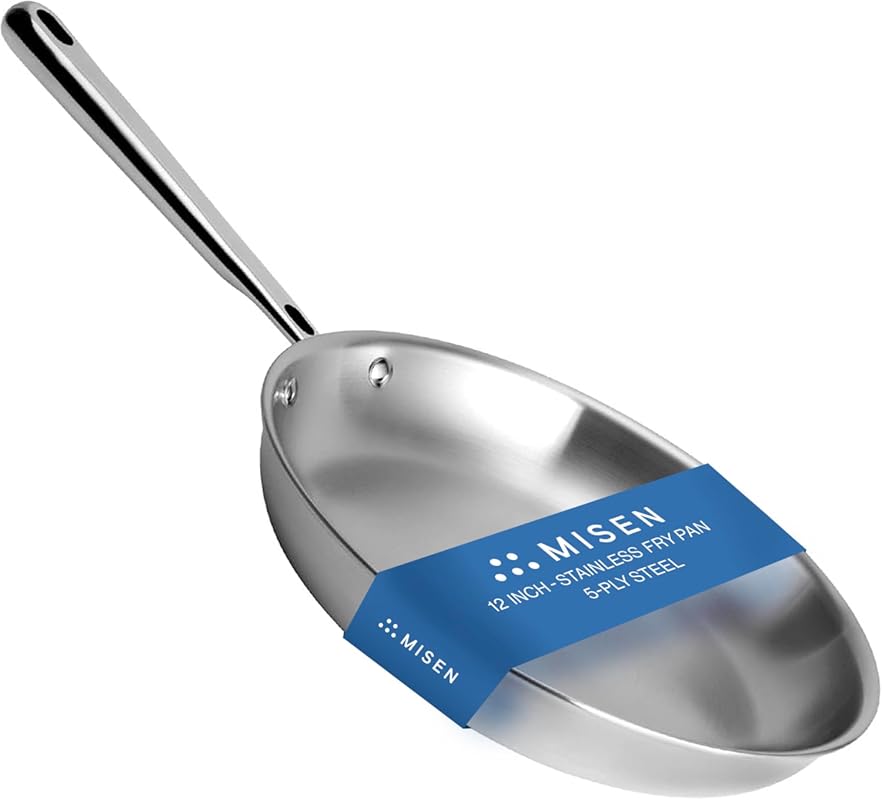 Misen 5-Ply Stainless Steel 12-Inch Frying Pan Cookware. Induction, Ga