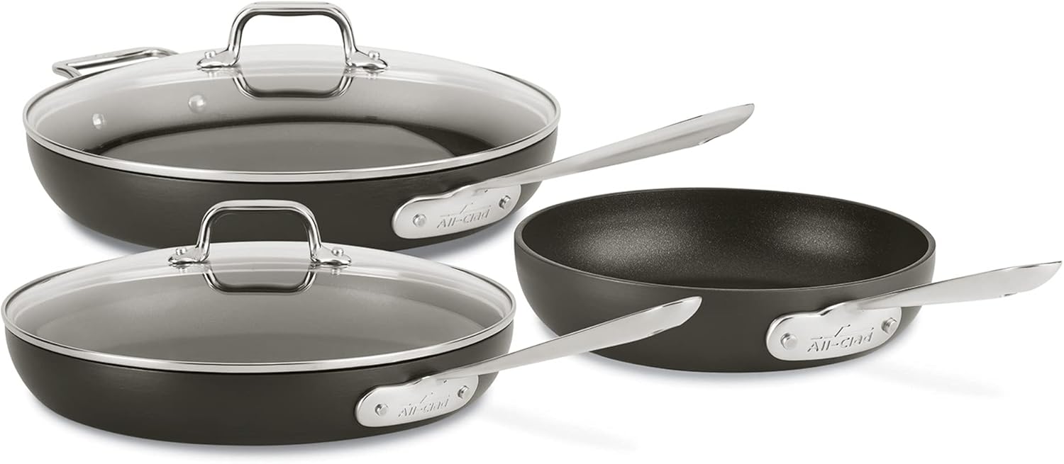 All-Clad HA1 Hard Anodized 3-Piece Nonstick Fry Pan Set with Lids, Ind