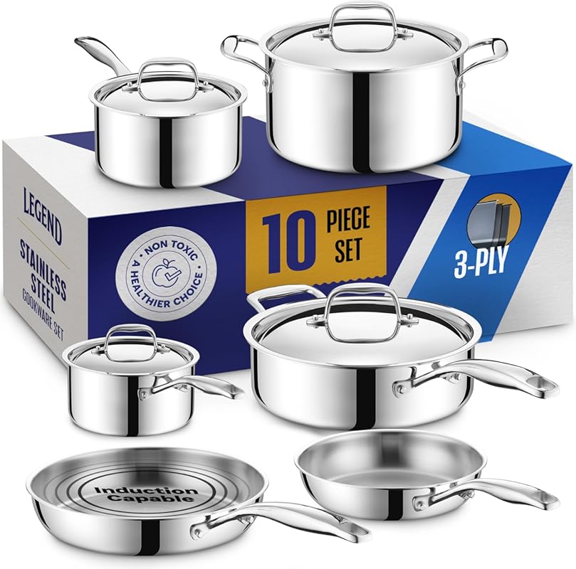 LEGEND COOKWARE: Best 10-Piece 3 Ply Stainless Steel Nonstick Cookware