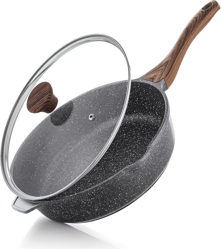 SENSARTE 12-inch Nonstick Deep Frying Pan with Lid, Stay-Cool Handle, 