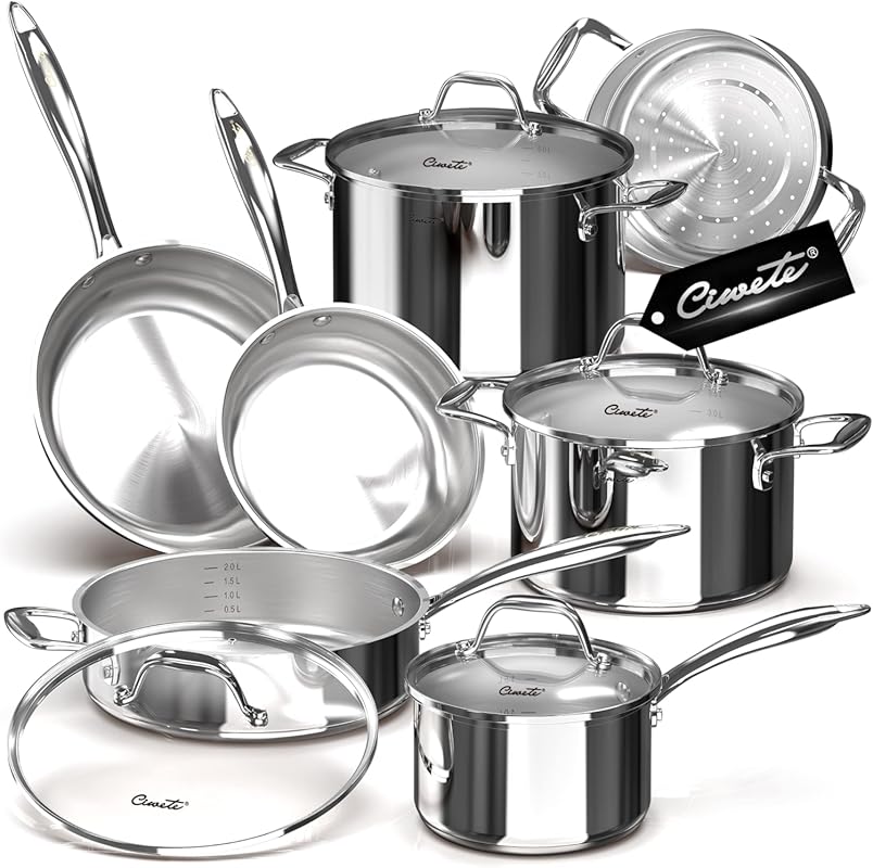 Best Tri-Ply 18/10 Stainless Steel Induction Cookware Set with Steamer