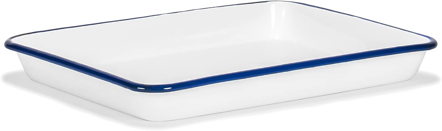 Enamelware Rectangular Serving Tray by Red Co., 11x9, 2 Quart, White w