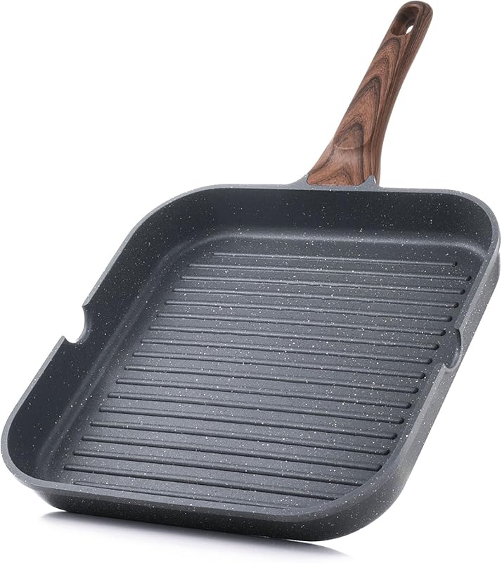 SENSARTE 9.5 Inch Nonstick Square Grill Pan for Flat Top Stoves with P