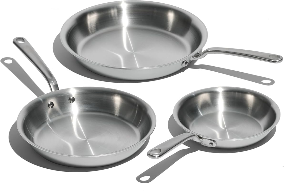 Made In 3-Piece Stainless Steel Frying Pan Set, 5-Ply Clad, USA Made, 