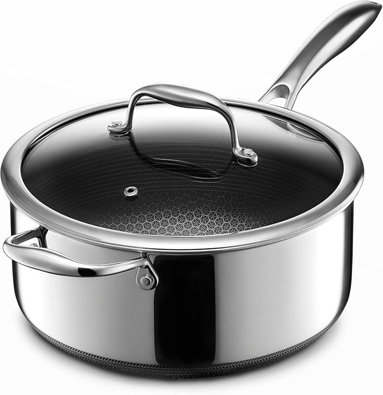 HexClad Hybrid Nonstick 5-Quart Saucepan for All Cooktops with Tempere