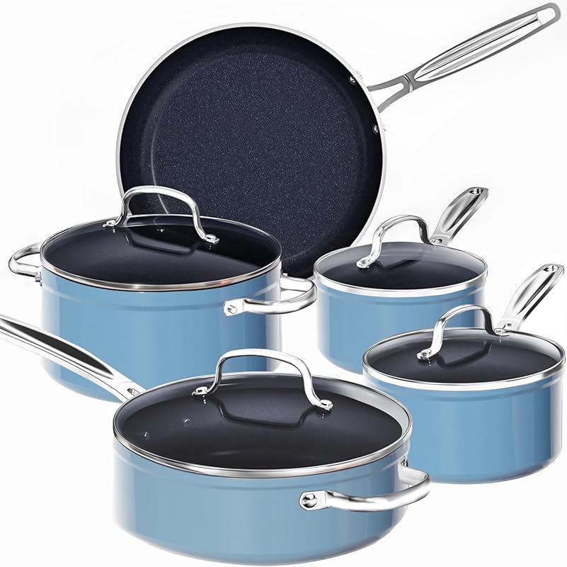 Nuwave 9-Piece Duralon Blue Ceramic Nonstick Cookware Set: PFAS-Free, 