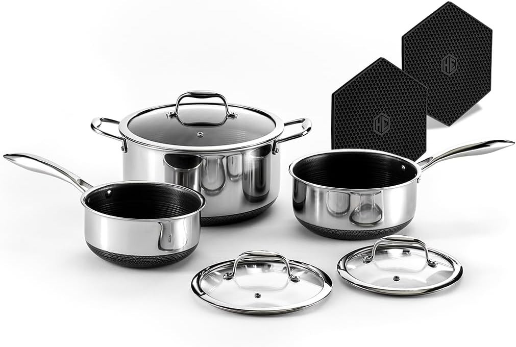 HexClad Hybrid Nonstick 6-Piece Cookware Set, Induction Ready with Tem