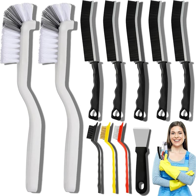 11-Piece Hard Bristle Crevice Cleaning Brush Set for Kitchen, Bathroom