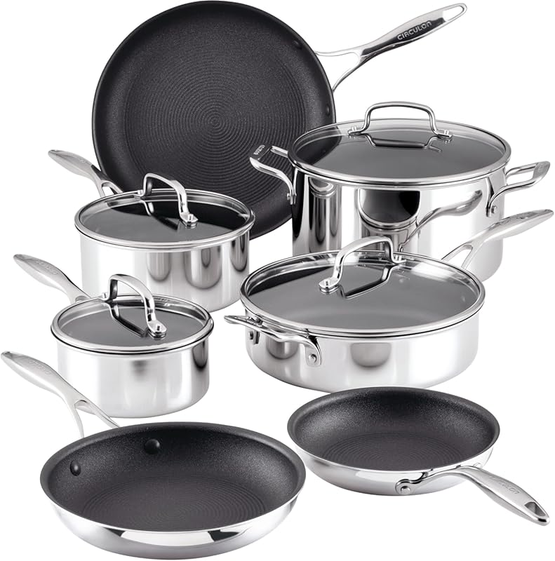 Circulon Stainless Steel Nonstick Induction Pots and Pans Set with Scr