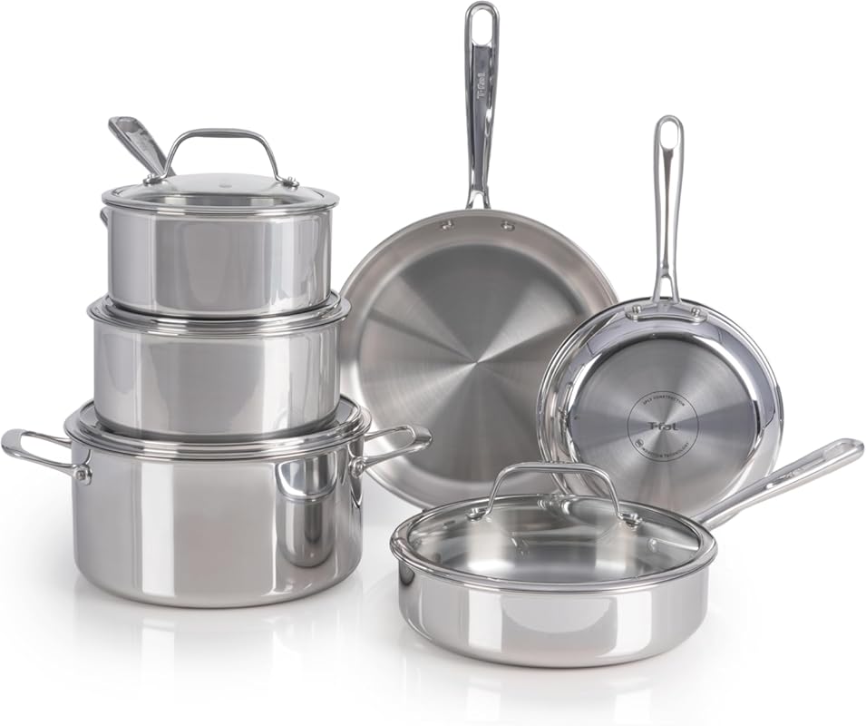 T-Fal Pro 10-Piece Tri-Ply Stainless Steel Cookware Set, Induction, Ov