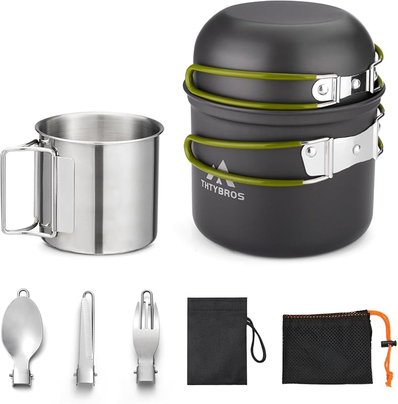 Camping Cookware Kit Backpacking, 0.33Gal Pots and 0.17Gal Pans Set,0.
