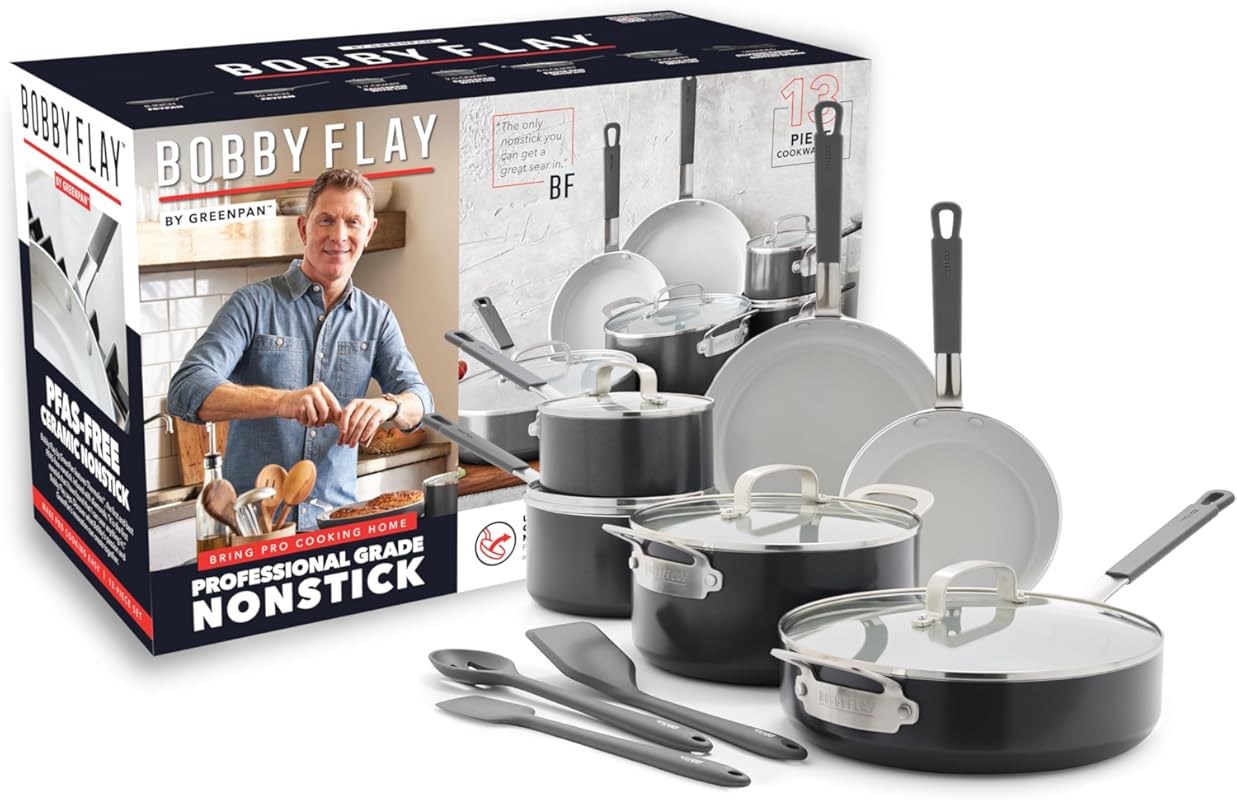 GreenPan x Bobby Flay 13 Piece Nonstick Cookware Pots and Pans Set, PF