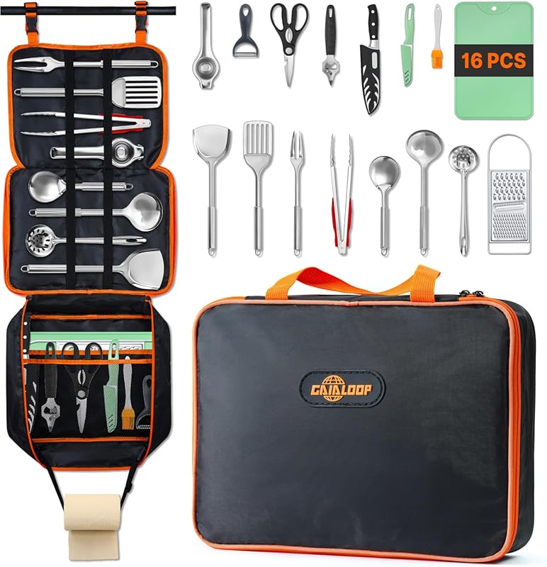 Portable Camping Cooking Utensils Set, Camp Kitchen & Campfire Cooking