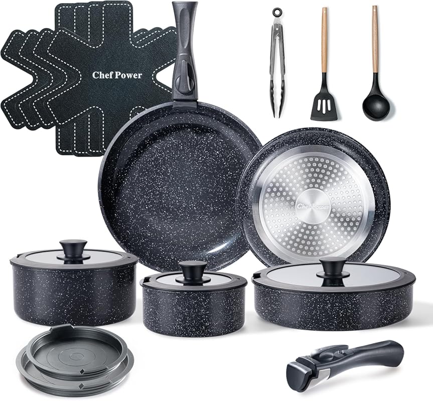 Best Stone Ceramic Nonstick Cookware Set: Detachable Handle, Induction