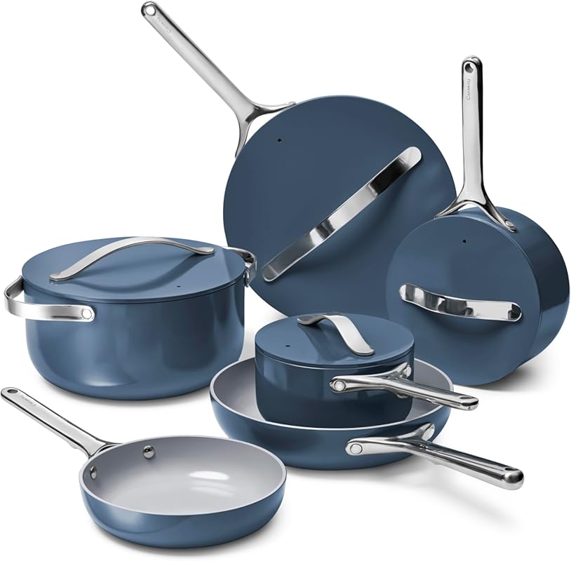 Caraway Navy 16-Piece Non-stick Ceramic Cookware Set with Storage, Hea