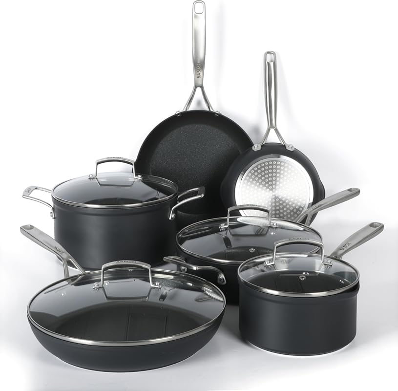 Babish 10-Piece Hard Anodized Laser Titanium Durable Nonstick Pots and
