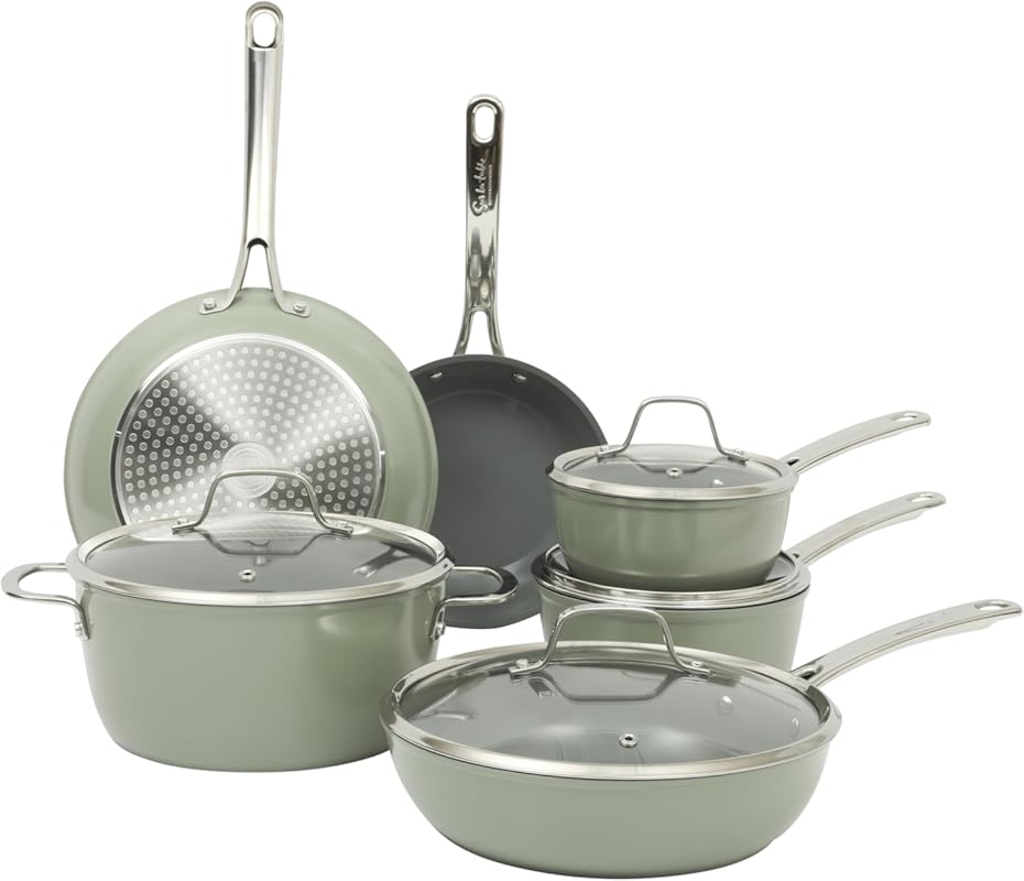 Sur La Table 10-Piece Green Hard Anodized Ceramic Non-stick Cookware S