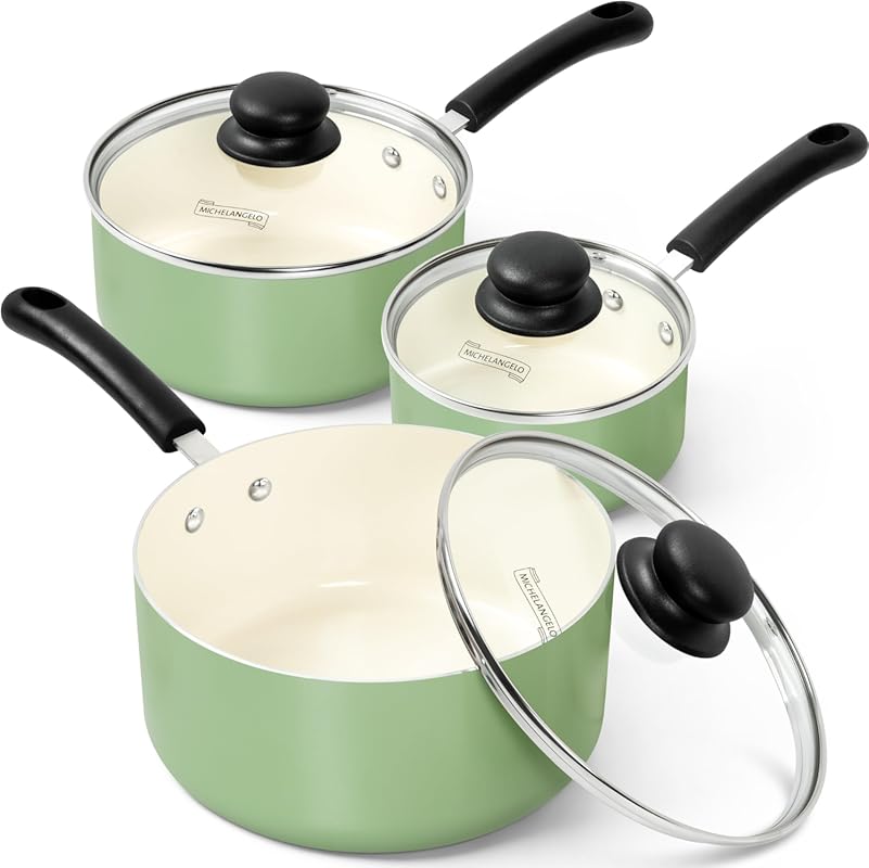MICHELANGELO Nonstick Ceramic Saucepans with Lids for Candy Making, In