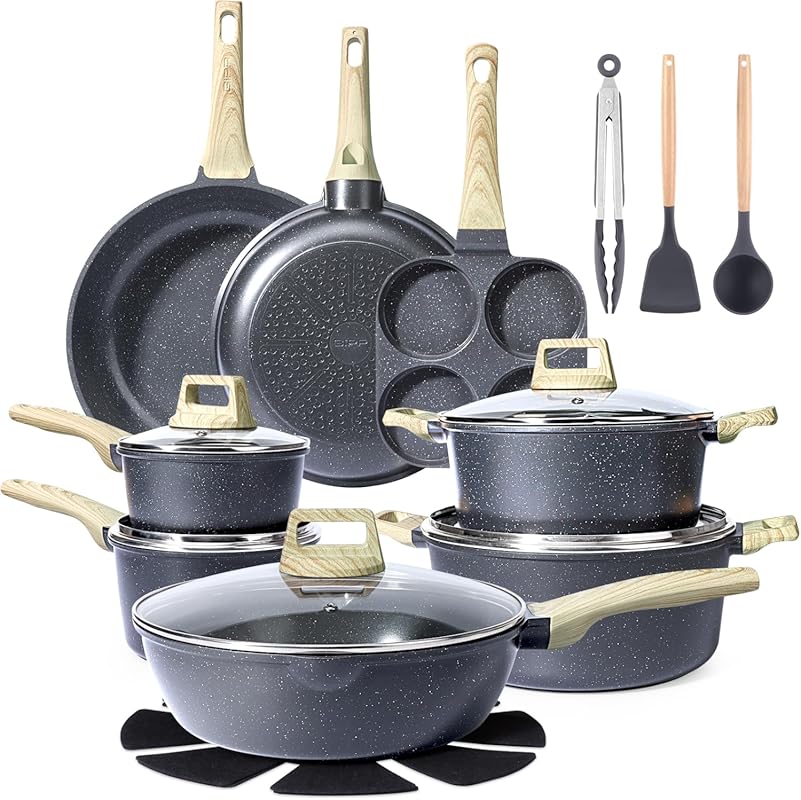 Ceramic Nonstick Pots and Pans Set Non-Toxic and PFAS PTFE PFOA PFOS F