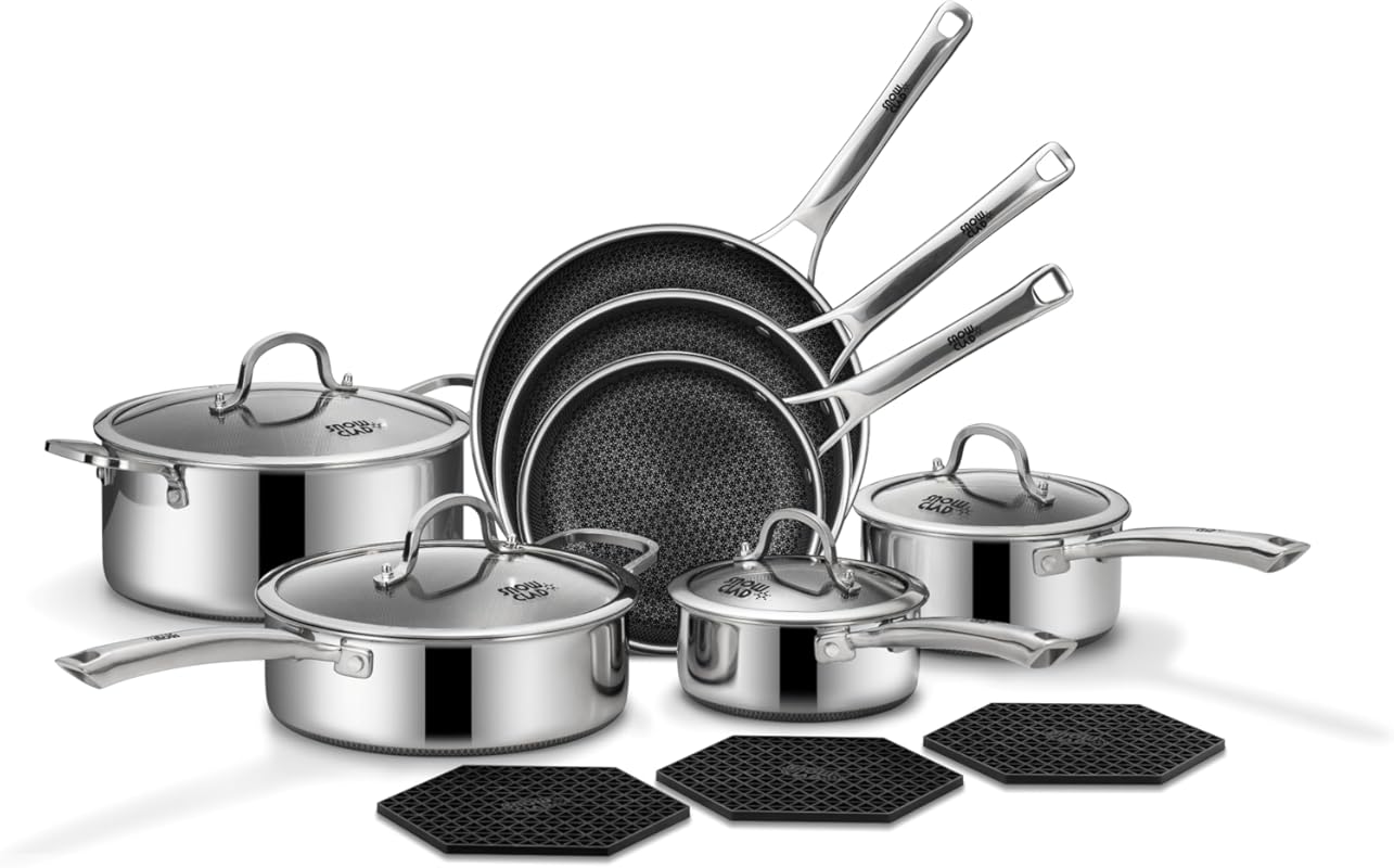 Non-Stick Stainless Steel Pots and Pans Set: Skillet, Saucepans, Stock