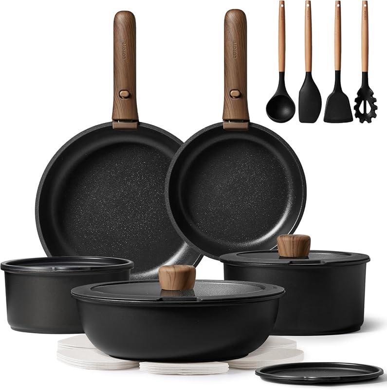 CAROTE Non-Stick Cookware Set with Detachable Handles, Perfect for Ind
