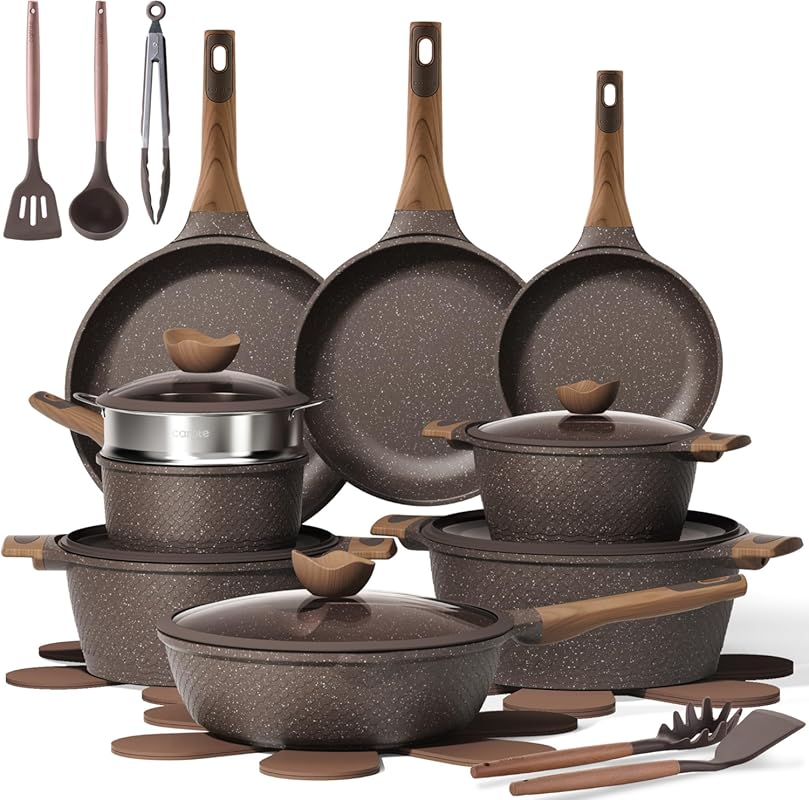 CAROTE Non-Stick Pots and Pans Cookware Set with Induction Base, PFOA 