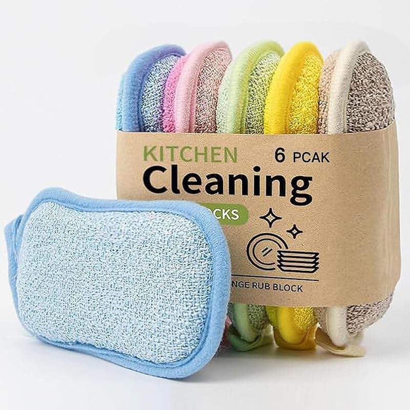 Non-Scratch Dish Sponges with Steel Scrubber for Stubborn Stains on St