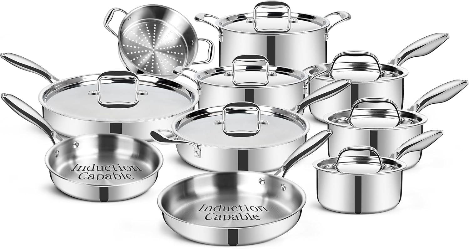 Stainless Steel Cookware Set, Induction, Oven, Dishwasher Safe Pots an