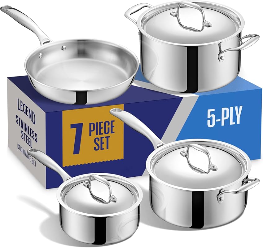 Legend Cookware Premium 3-Ply Stainless Steel 7-Piece Cookware Set, In