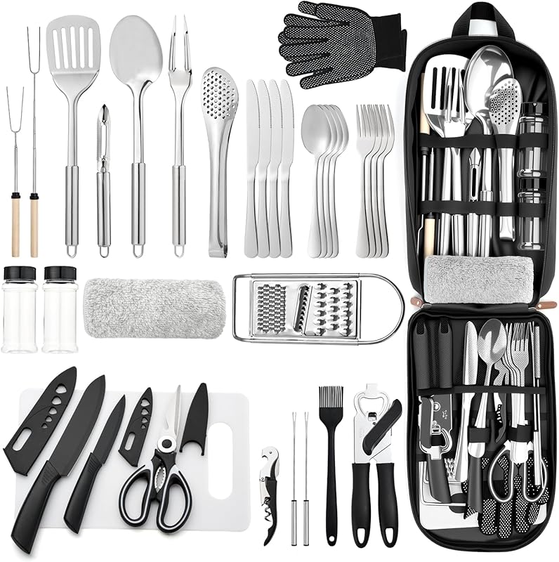 Best 34-Piece Stainless Steel Camping Cookware and Utensil Kit for Out