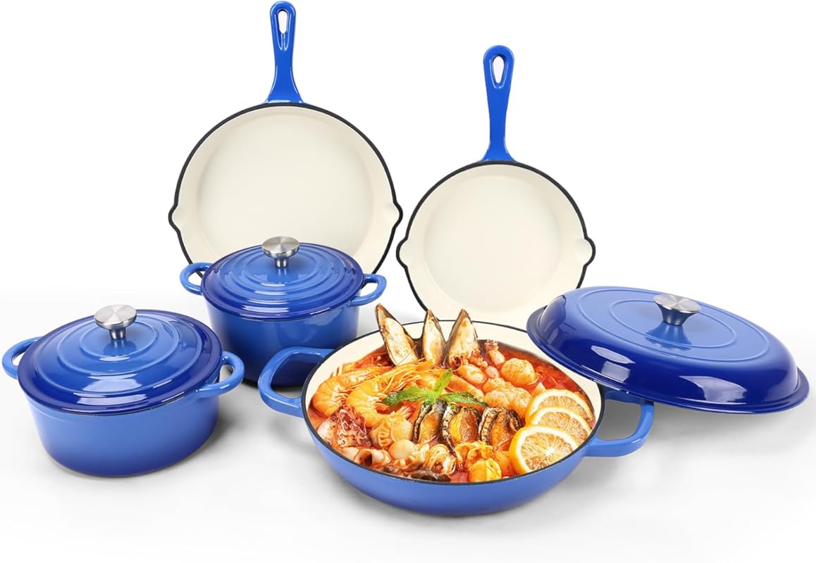8-Piece Nonstick Porcelain Enamel Cookware with Skillet and Dutch Oven