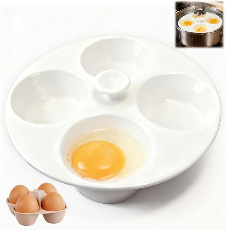 Ceramic Egg Poacher, 4-Cup Egg Poacher Pan Nonstick for Perfect Poache