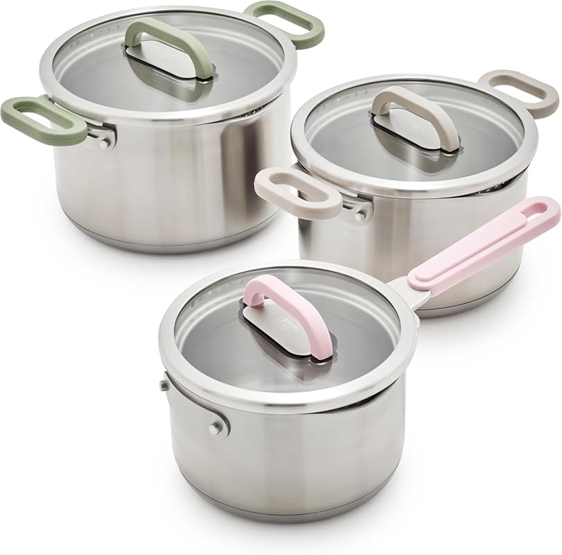 GreenLife 6 Piece Stainless Steel Cookware Set, Induction Kitchen Cook