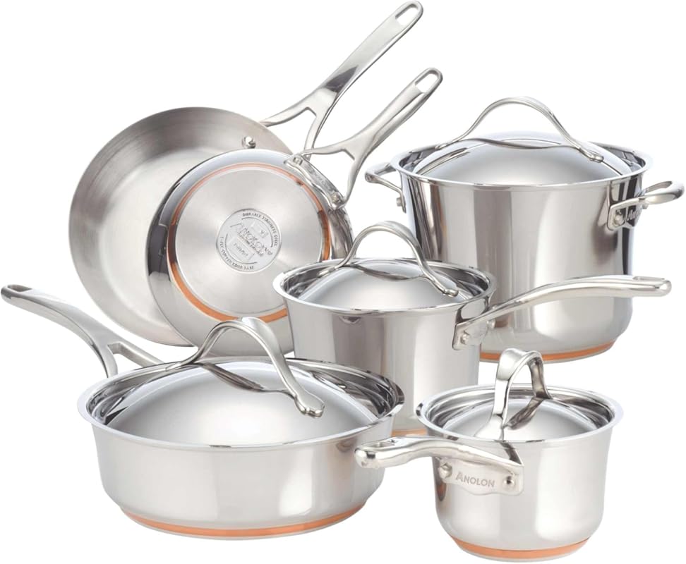 Best Anolon Nouvelle Stainless Steel Pots and Pans Set with Copper Bot