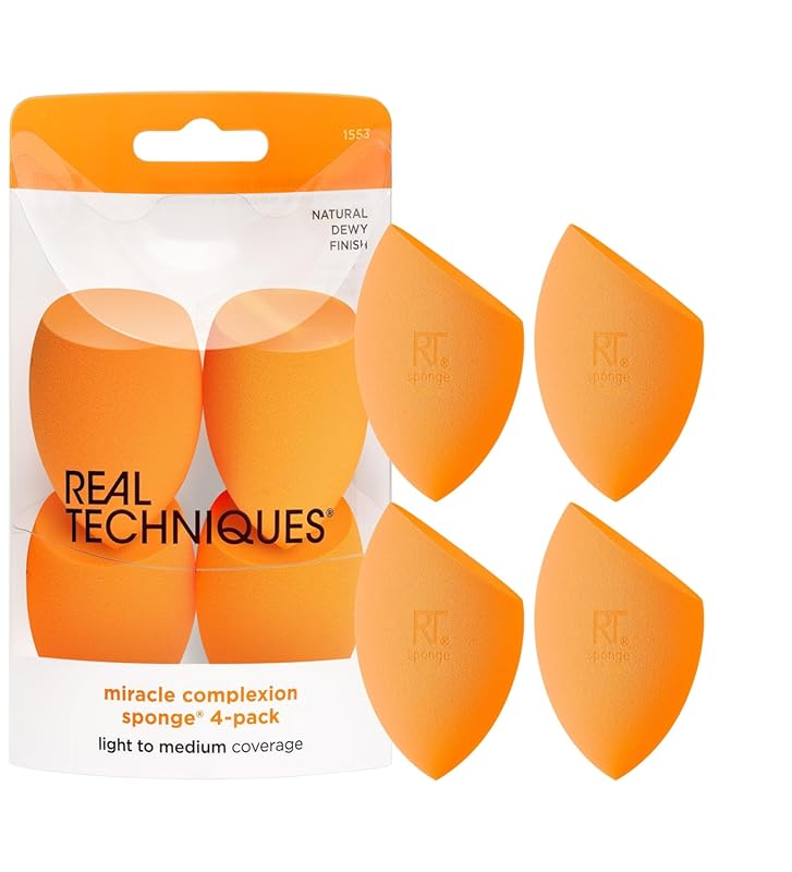 Real Techniques Miracle Complexion Sponge: Set of 4 Makeup Blenders for Flawless Finish
