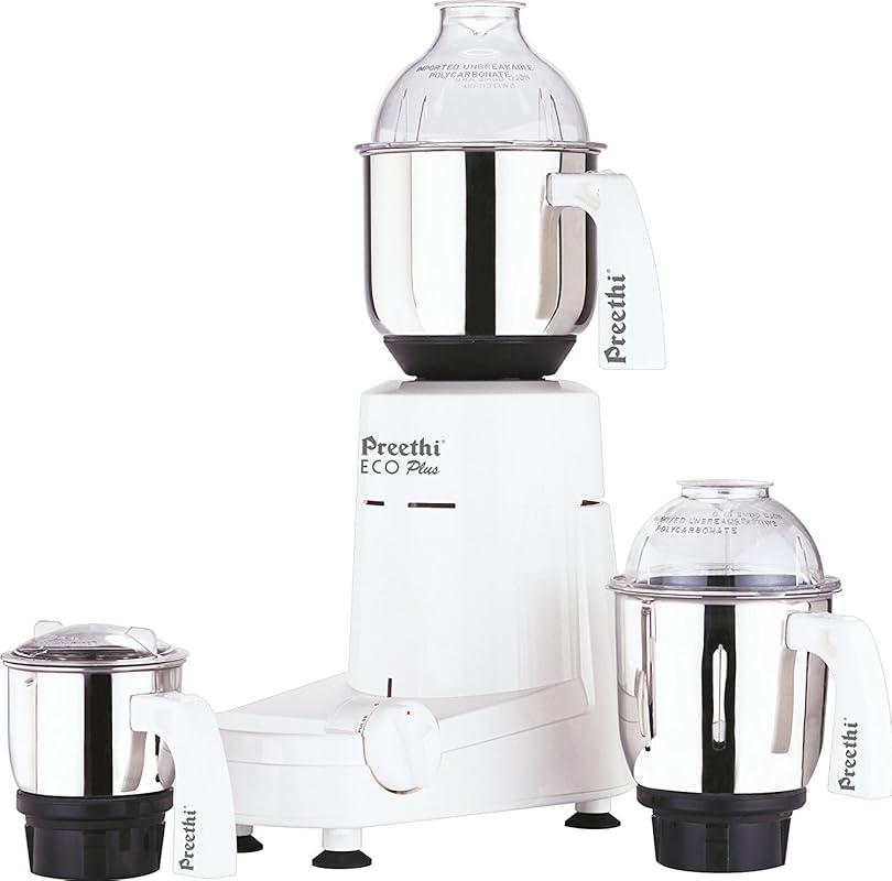 Preethi Eco Plus Mixer Grinder, 110-Volt, White, 3 Jars, excellent for